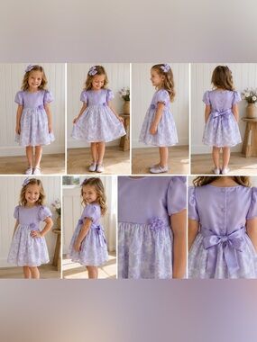 BROOKE LINDSAY GIRLS LAVENDER FLORAL FORMAL PUFFY SLEEVE DRESS SIZE 6X